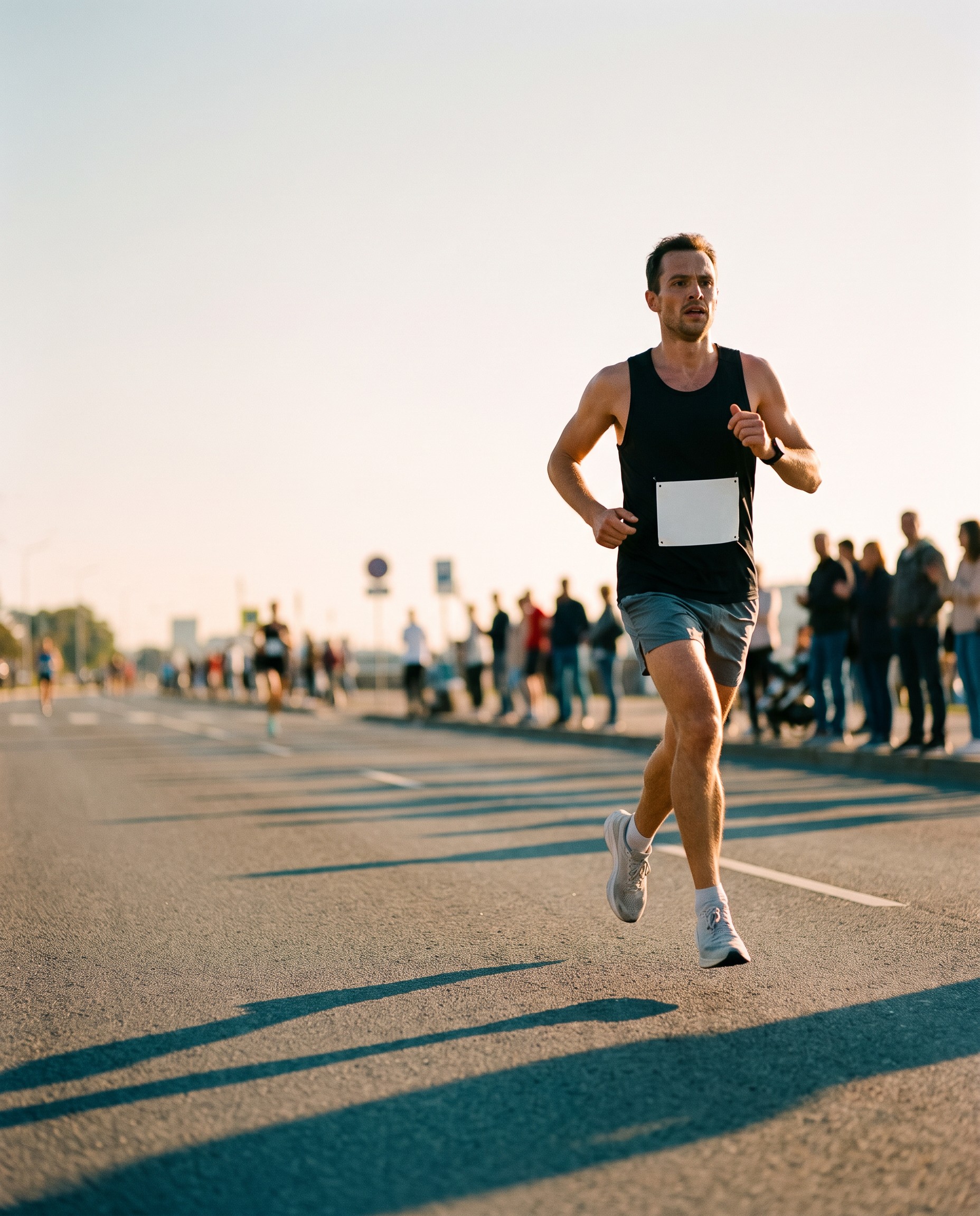 Concept image of a runner in stride on a race course
